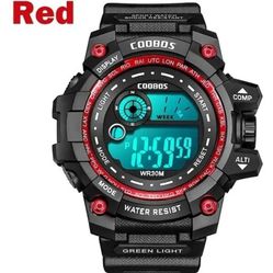 Men's RED Sport Watches Digital Led Silicone Strap 30M Waterproof Wrist Watch 