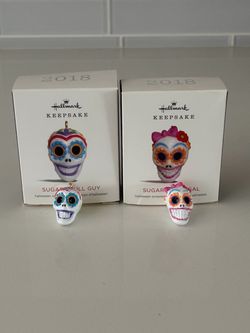 Hallmark Keepsakes Sugar Skull Guy & Gal Miniature Halloween Ornaments 2018 $10 Each