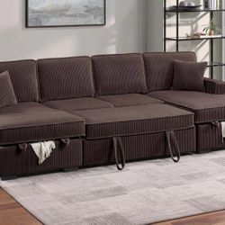 Brand New Brown Corduroy Sectional Sofa Storage Sleeper 