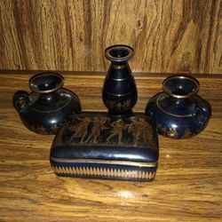  Greek 24 Kt Pottery Vase Set 
