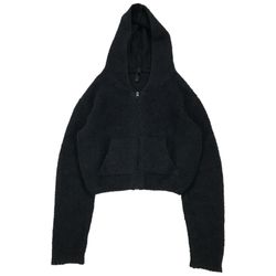 SKIMS Cozy Knit Zip Up Cropped Hoodie XXS XS Black Sweatshirt Fleece Oversized