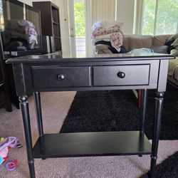 “Black console table / sofa table with drawers + storage shelf”