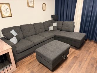 Large Gray Sectional Sofa + Storage Ottoman