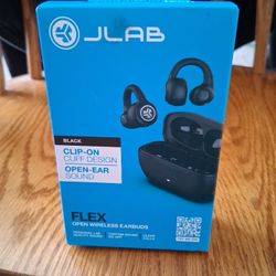 JLab FLEX Open Wireless Earbuds Headphones w/ Charging Case - Black NEW
