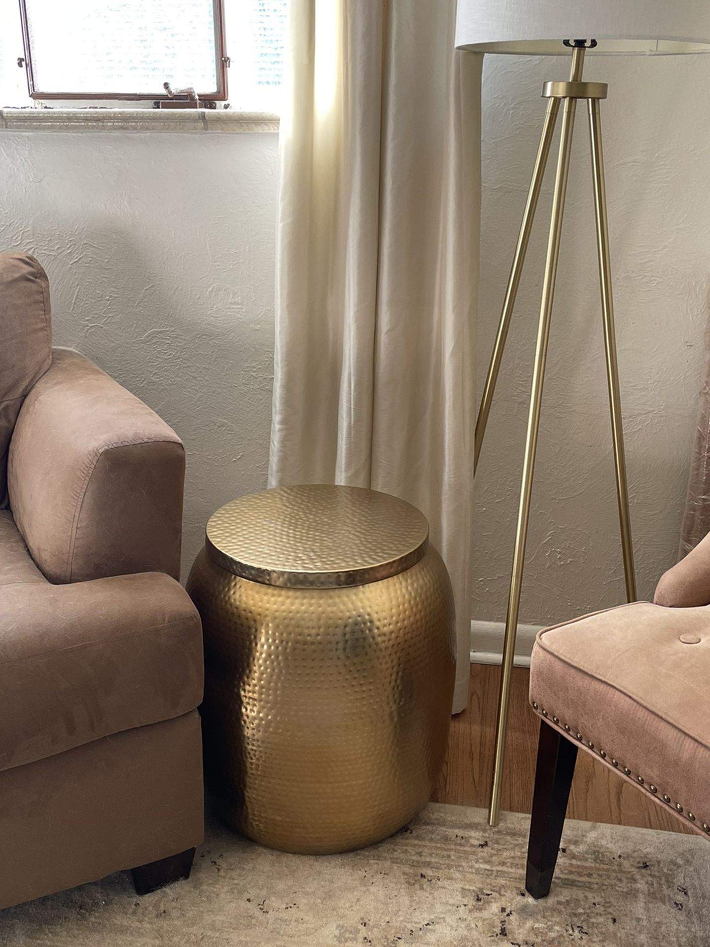 Hammered Gold Side Table W/ Storage