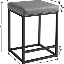 24 inch Industrial Bar Stools Counter Height Barstools Modern Leather Stool Barstool Set of ,Grey