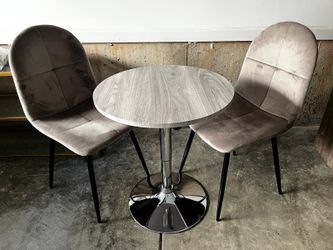 Adjustable Swivel Pub Table w/ Gray Grain Table Top And Set Of 2 Velvet Chairs