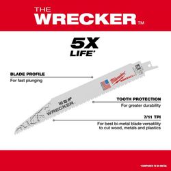 Milwaukee 9" 7/11 TPI WRECKER™ SAWZALL Blade for Multi-Material (25 PK)