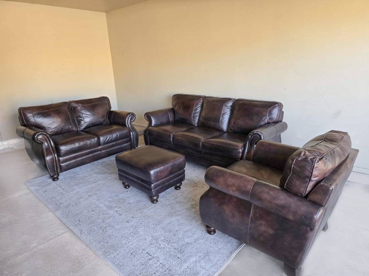 Leather Sofa, Loveseat, Chair, and Ottoman 