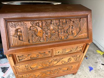 Vintage Asian hand carved dresser