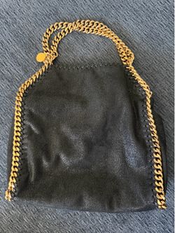 Authentic Stella McCartney Falabella Fold Over Tote Bag Black/Gold | Made in Italy