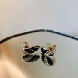 Vintage Christian Dior Gold Plated Onyx Crystal Earrings