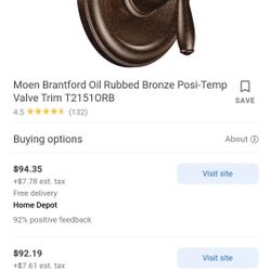 MOEN BRANTFORD OIL RUBBED BRONZE POSI-TEMP VALVE TRIM