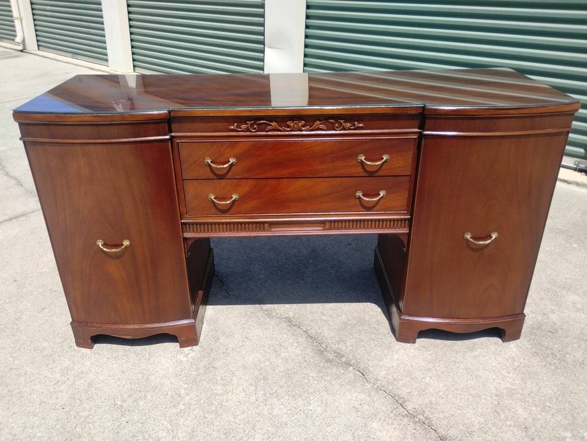 Mid 1900's Flame Mahogany Sideboard w/Glass Top - $550
