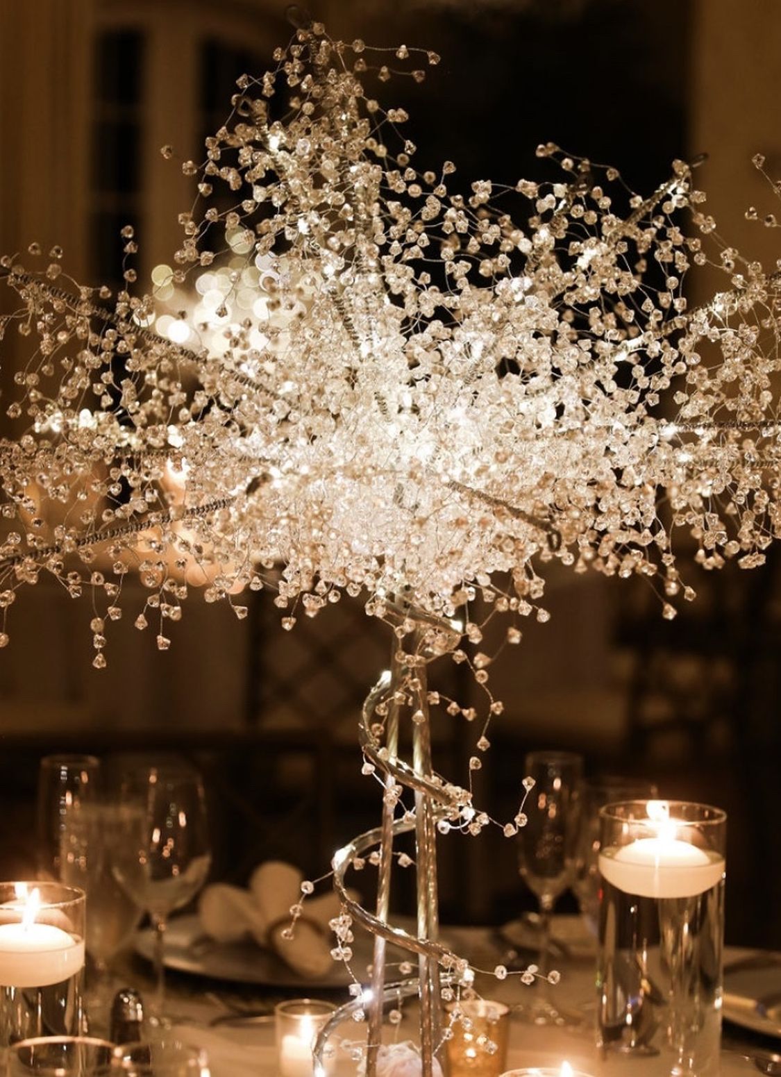 Crystal Tree Wedding Centerpiece With Fairy Lights