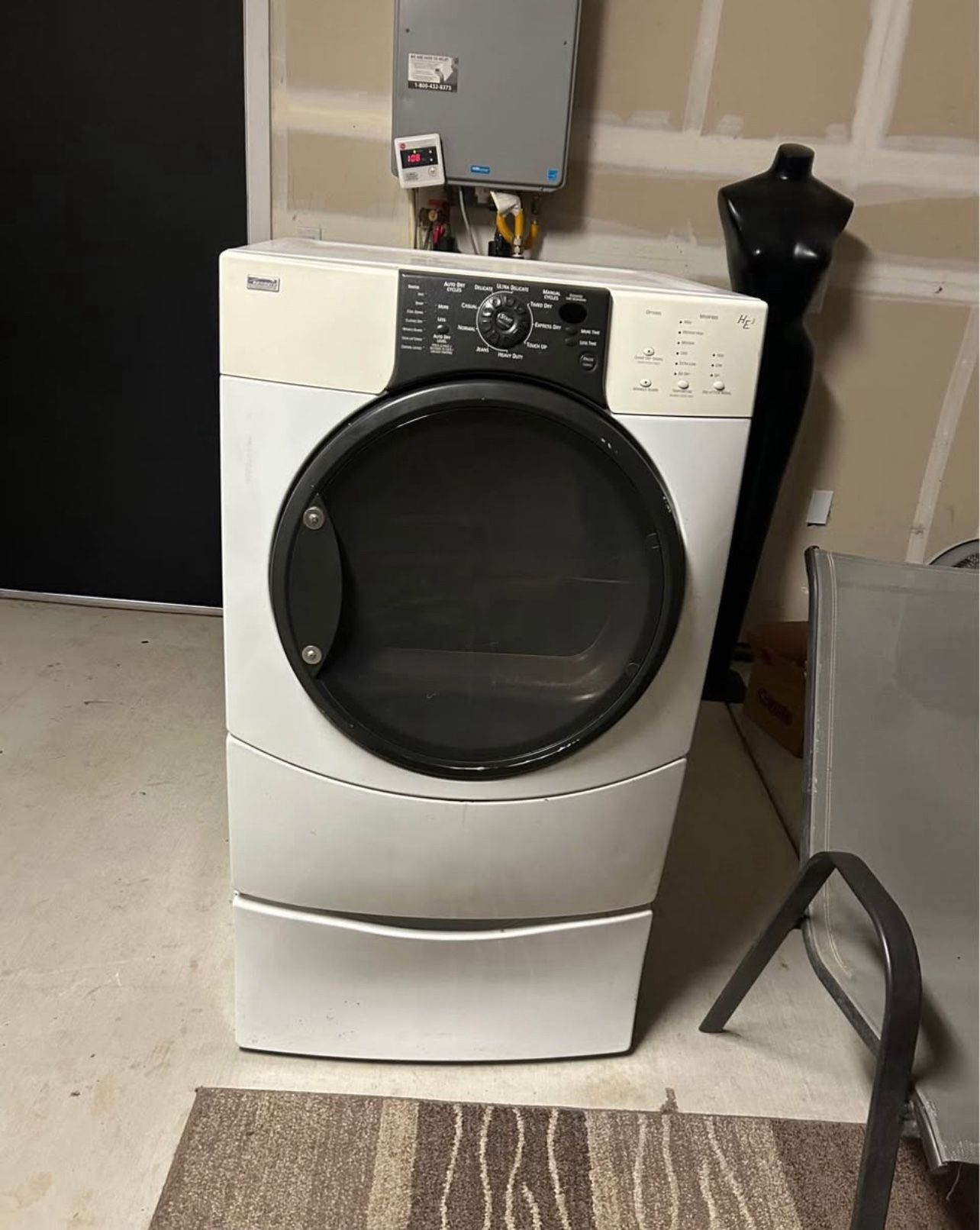 Gas Dryer with the pedestal worked great for me for years. Welcome to come see first asking for 150.