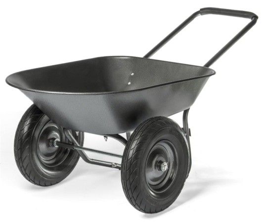Dual-Wheel Utility Wheelbarrow Garden Cart Built-in Stand Flat-Free 16" Tires 5 cu/ft. 330 LBS Capacity Metal Tray for Lawn, Gardening