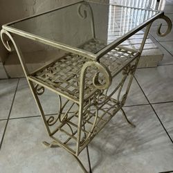Vintage Wrought-Iron Glass Top Table 24”H