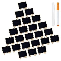 24 Pcs Wooden Mini Chalkboards Signs for Food Signs, Wedding Signs, Message Signs, Event Decorations, and Include Wave- Shaped Board, Wooden Stand, 2 