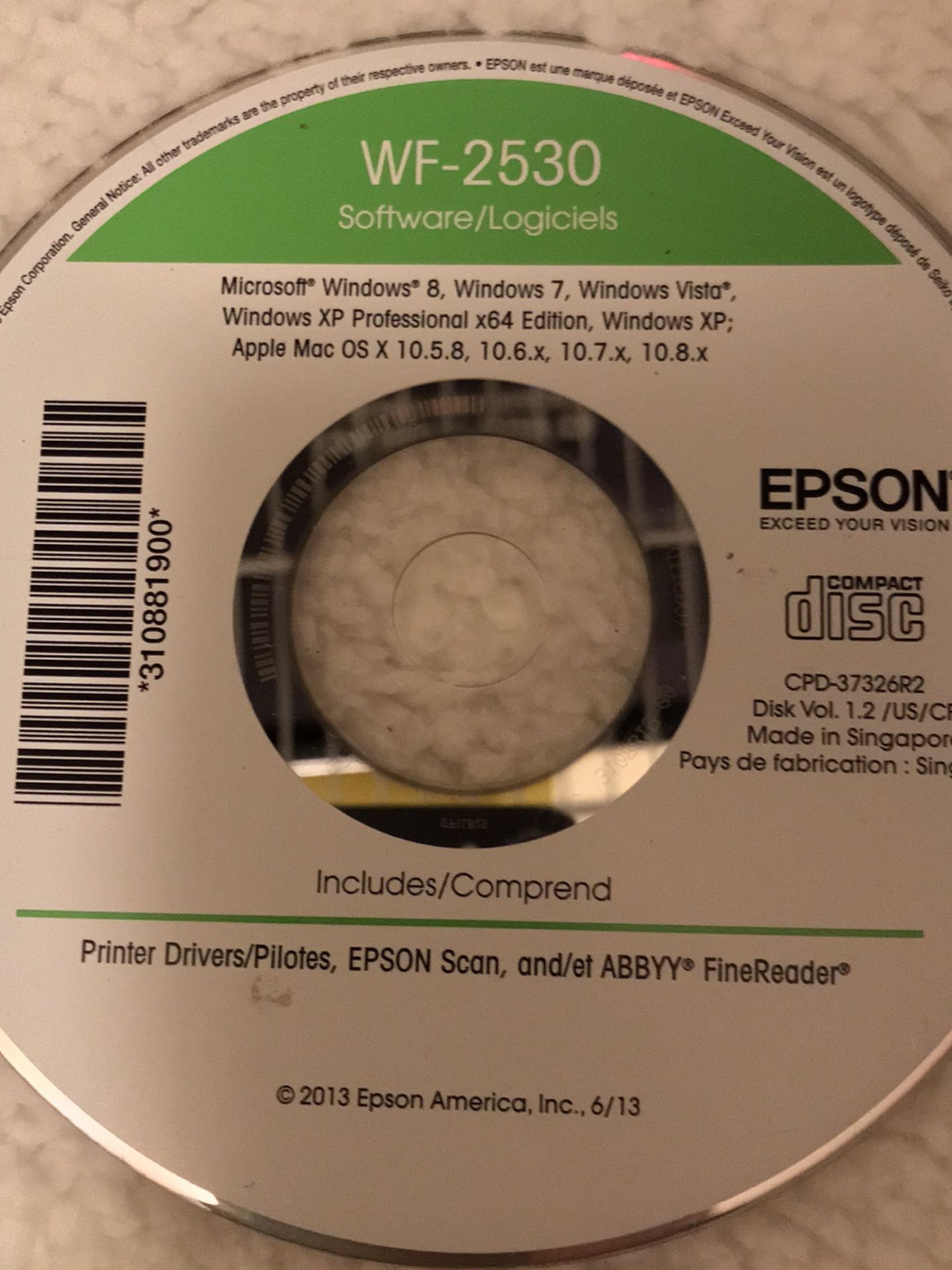 Epson WF-2530 Printer Driver Disc