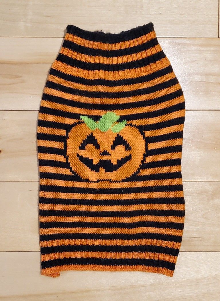 Simply Dog Jack-O-Lantern Striped Halloween Dog Sweater (S)