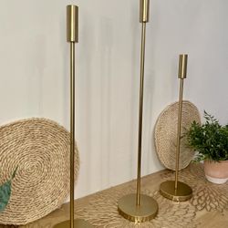  3-Pc Set Gold Metal Candle Stick Holder