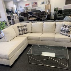 Ivory Linen Sectional Sofa With Large Chaise Lounge Couch