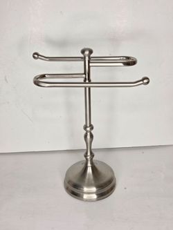 Brushed Nickel Fingertip Towel Holder Stand Pedestal 2-Tier T-Arm Metal