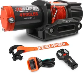 ZESUPER 4500 lb Electric Winch 12V Waterproof IP67 for ATV UTV Boat Trailer
Synthetic Rope, Wireless Remote,Handheld Switch, Fairlead,Mounting Plate,
