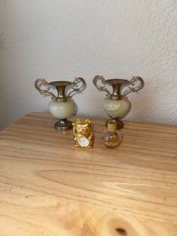 Bundle Vintage vases and cat clock