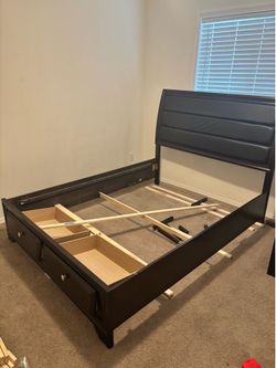 Queen bed frame with storage cabinets