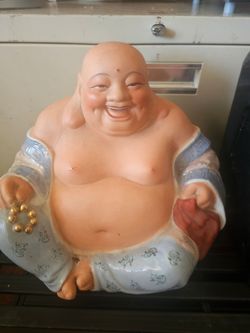 Large Ceramic Laughing Buddha Statue – Good Luck & Prosperity Decor