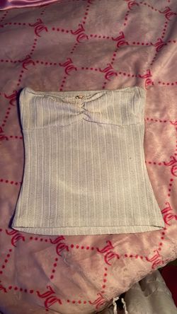 Light Blue Ribbed Strapless Crop Top