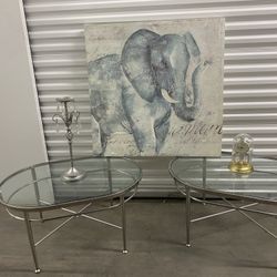 2 Oval Glass Silver End Tables