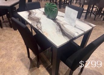 Modern 5-pc dining set with black upholstered chairs
