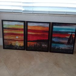 3 Framed Acrylic 12 X16 Paintings 