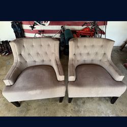 2 Grey upholstered & Tufted W/buttons Accent Chairs 