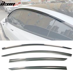 Fits 2017-2024 Tesla Model 3 Smoke Acrylic Window Visors Sun Rain Deflectors 4PCS