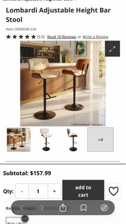 Lombardi Adjustable Height Bar Stool