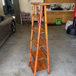 Vintage Bamboo folding etagere ladder shelf