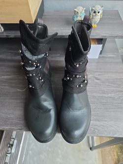 Black Leather Ankle Boots with Silver Studs