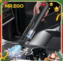 MR.EGO 20000Pa, Car Vacuum Portable Cordless, 4-in-1 Mini Vacuum Cleaner with 20,000Pa Powerful Suction, Green LED Light, Type-C Charging, 2 Suction M