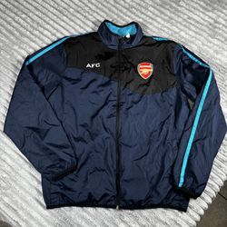 ARSENAL AFC Men’s sz L Logo Official Jacket Soccer Futbol Zip Windbreaker Black Blue 