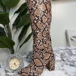 Lulus Snake Print Knee-High Boots – Size 6 – Block Heel, Fashion Boots
