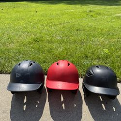3 Used Baseball Batting Helmets - Rawlings & Marucci (Red, Black, Navy)