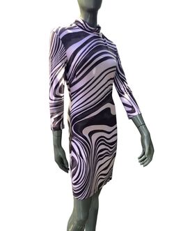 VTG! Versace Jeans Couture Women's 26/40 Viscose Purple & Brown-Grey Dress Long Sleeve Folds Collar
