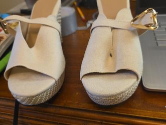 Women's Cream Ivory Wedge Sandals Espadrille Platform Gold Buckle