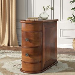 Tribesigns Wood End Table, 2-Drawer Narrow Side Table Slim Chair Solid Side Table, No Assembly Required, Finished Back Slim, No Assembly Required, Fin