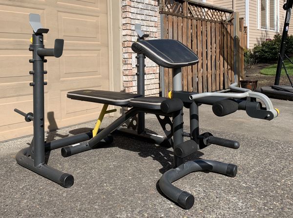 Gold’s Gym Olympic Workout Bench Press Squat Rack w/ 3