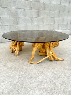 1960s Modular Driftwood & Smoked Glass Coffee Table